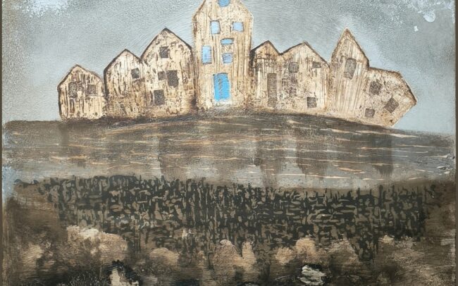 Akrylový obraz - Dům s modrými okny