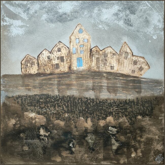 Akrylový obraz - Dům s modrými okny