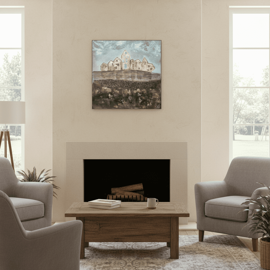 Akrylový obraz - Dům s modrými okny